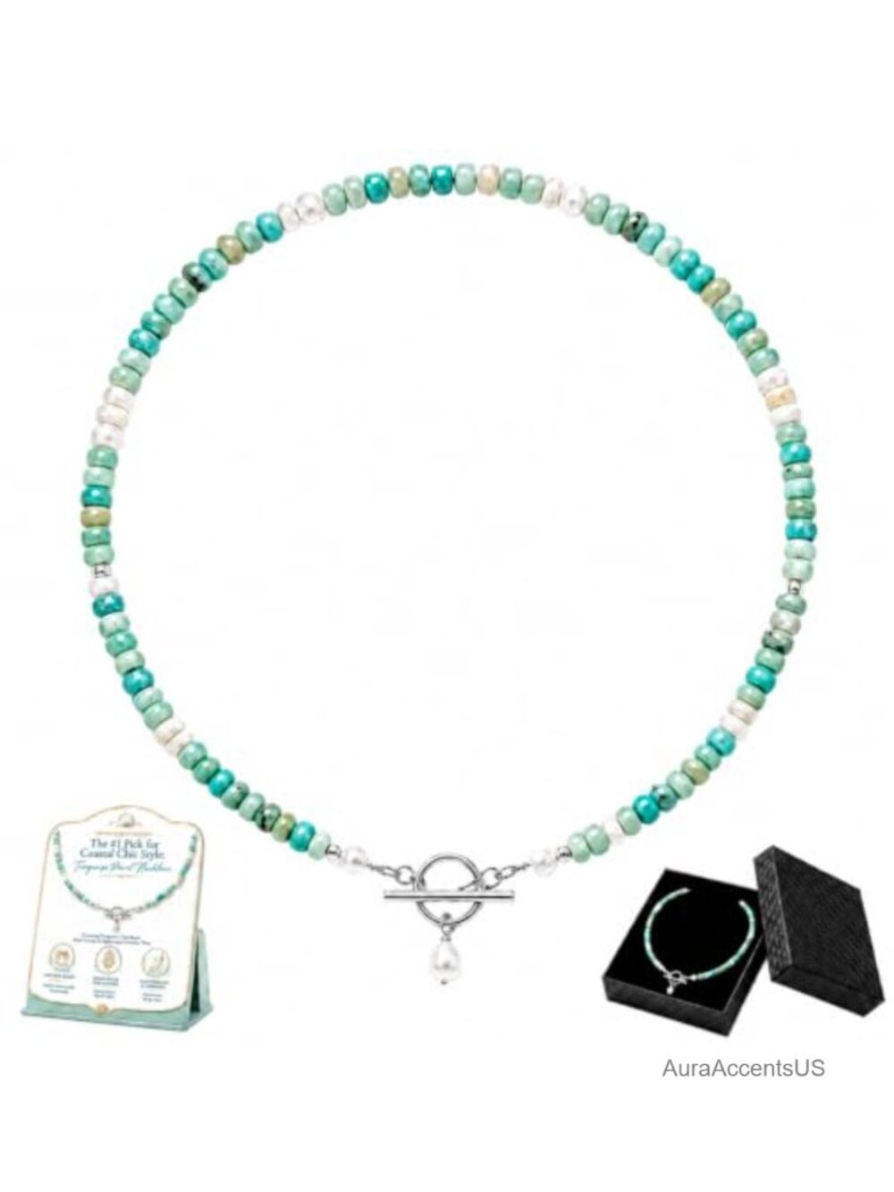 Turquoise Pearl Strand Necklace Beaded Layered Boho Handmade Women Jewelry